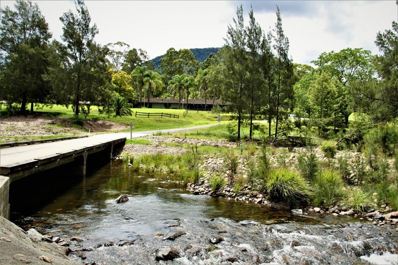 Hastings River crossing with the resort lawns behind