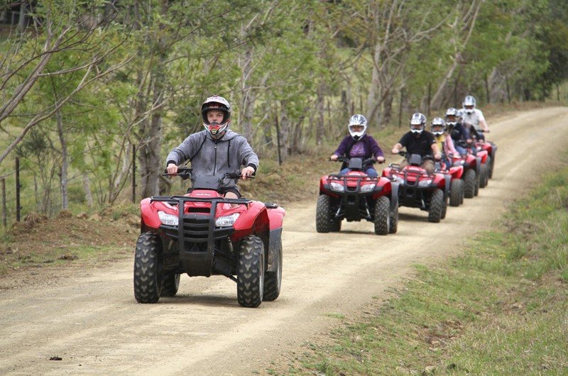 Guided quad bike convoy on a bush track